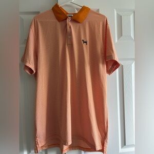 Orange Polo Shirt with Subtle Stripes and Classic Collar